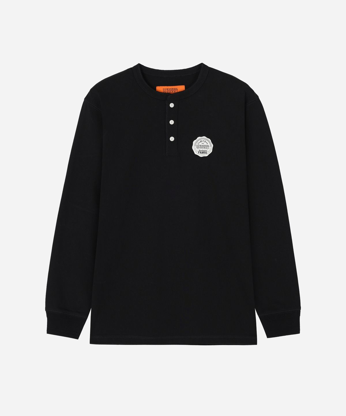 유니버셜 오버롤(UNIVERSAL OVERALL) HEAVYWEIGHT HENLEY NECK LONG SLEEVE T-SHIRT BLACK
