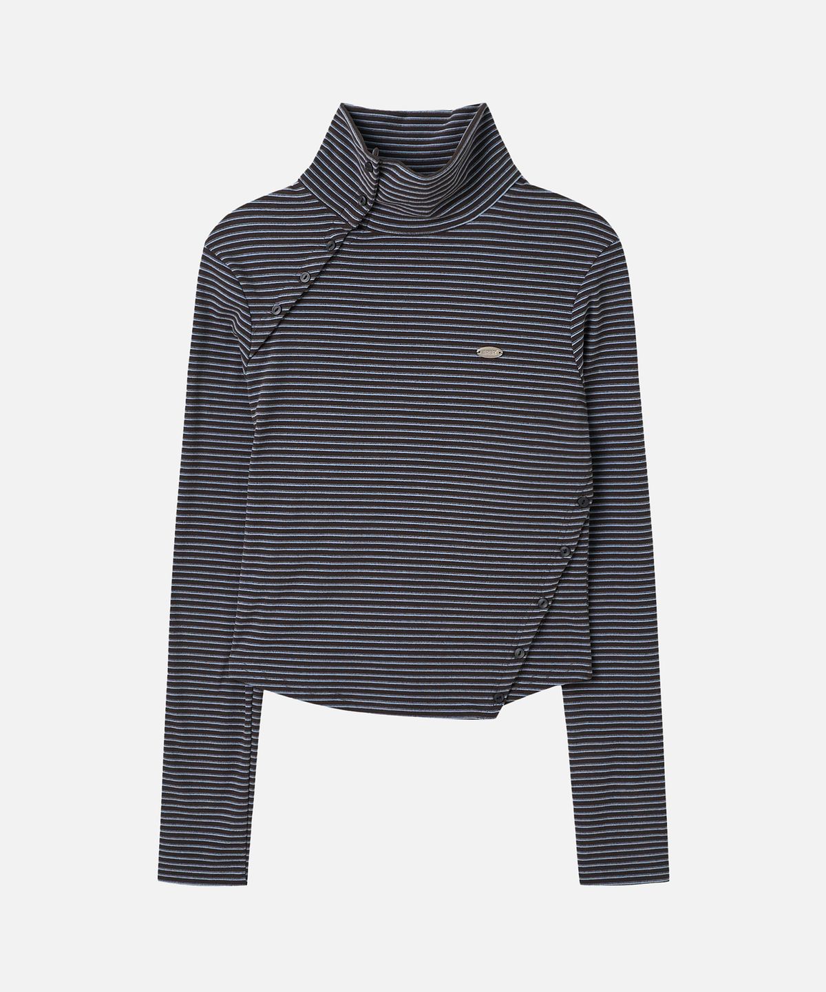 에르에르(ERER) Striped High Neck T-Shirt Charcoal