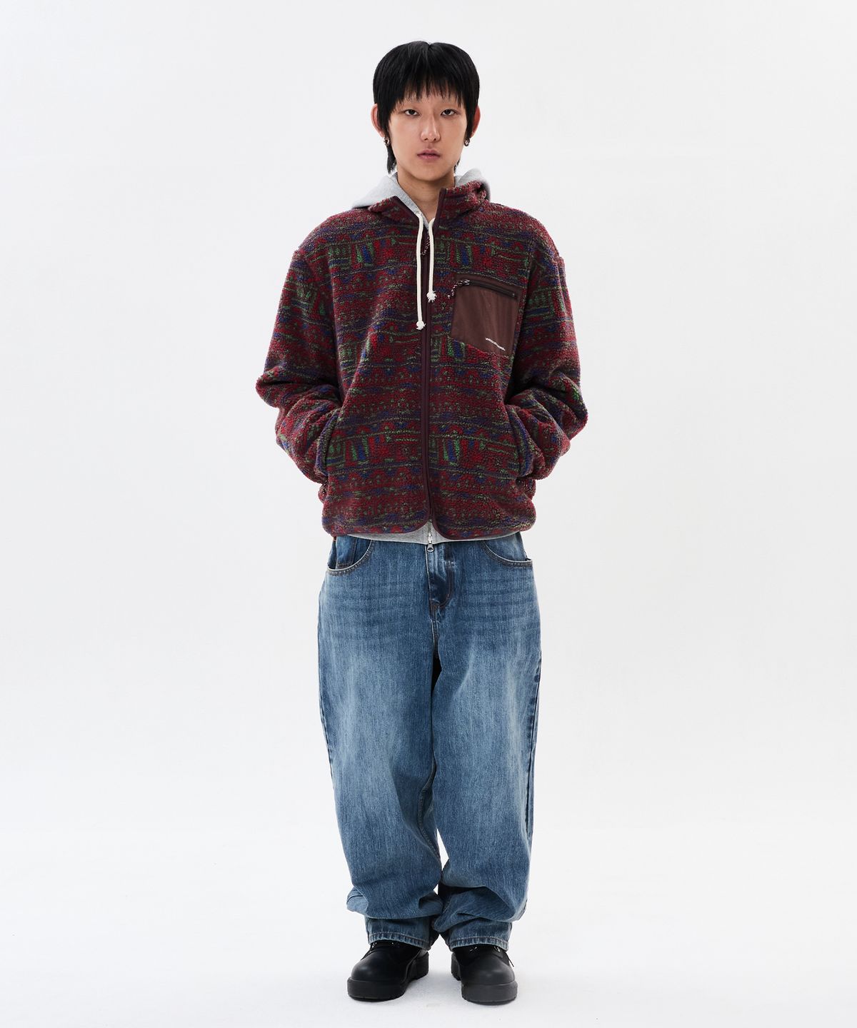 위캔더스(WKNDRS) AZTEC SHERPA JACKET (BURGUNDY)