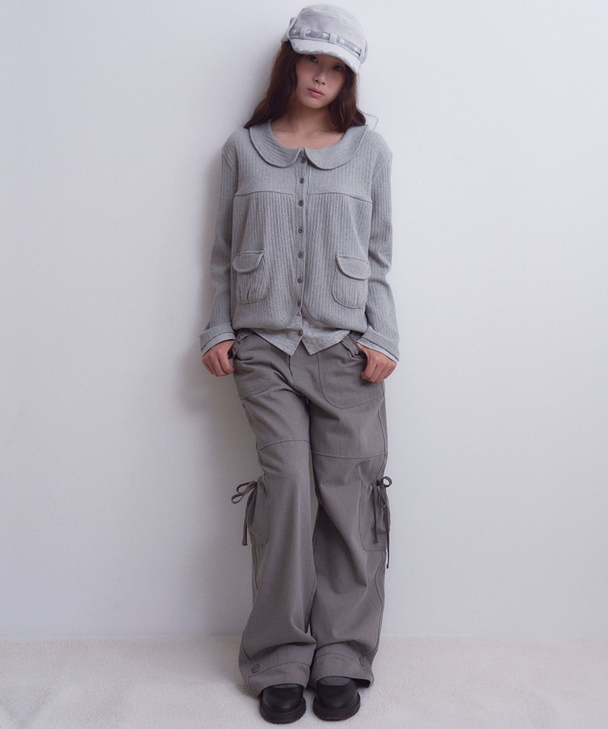 오피쉬(OAFISH) Ruffled Ribbon Pocket Pants, Gray