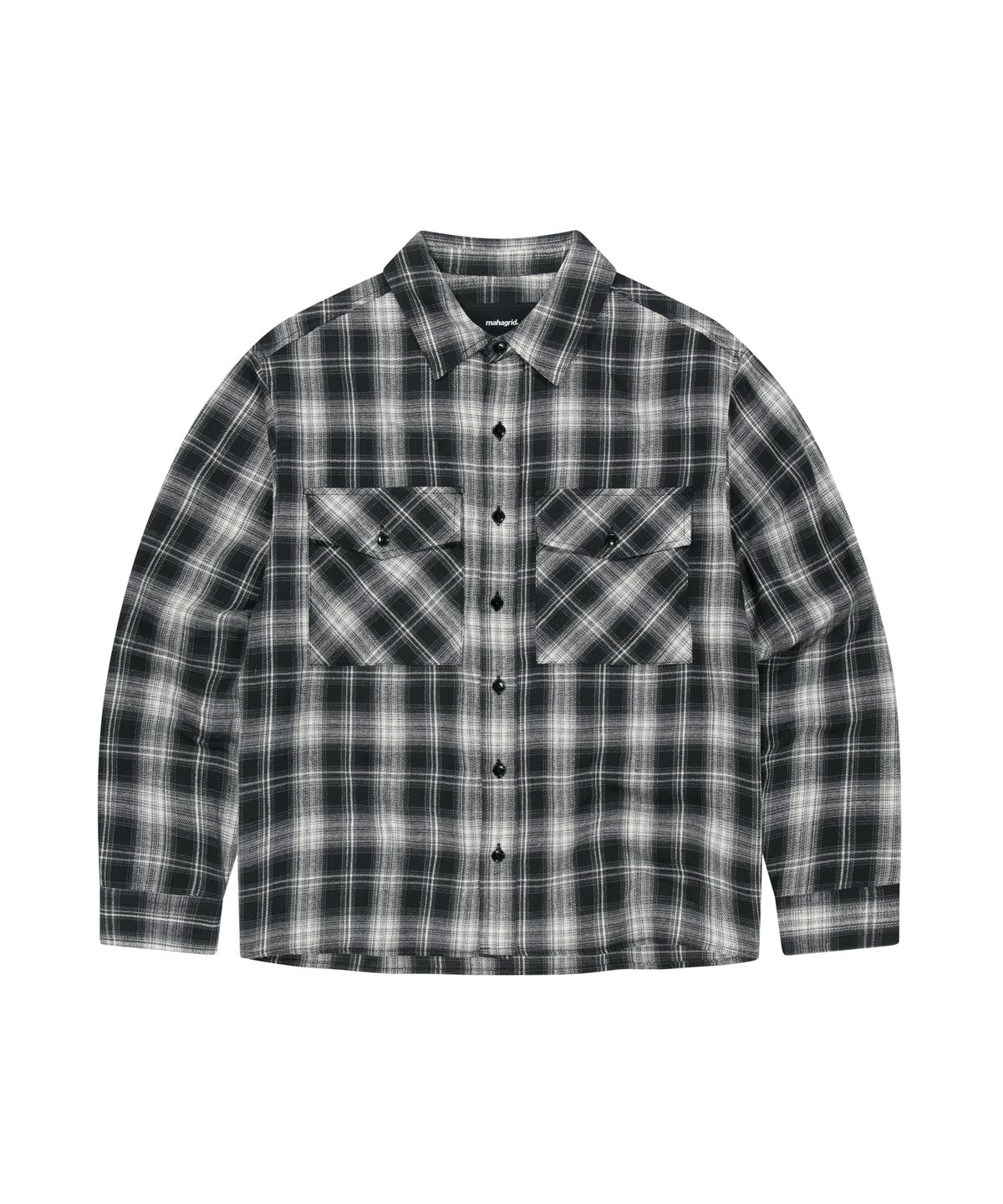 마하그리드(MAHAGRID) TWO POCKET CROP CHECK SHIRT[BLACK]