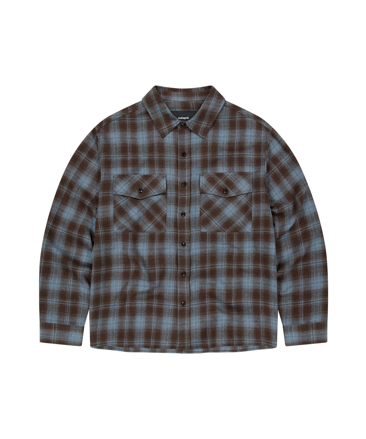 마하그리드(MAHAGRID) TWO POCKET CROP CHECK SHIRT[BROWN]