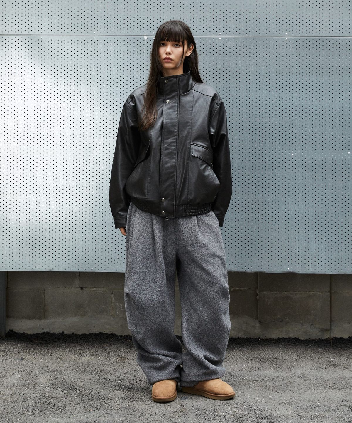 마하그리드(MAHAGRID) FAUX LEATHER BLOUSON JACKET[BLACK]