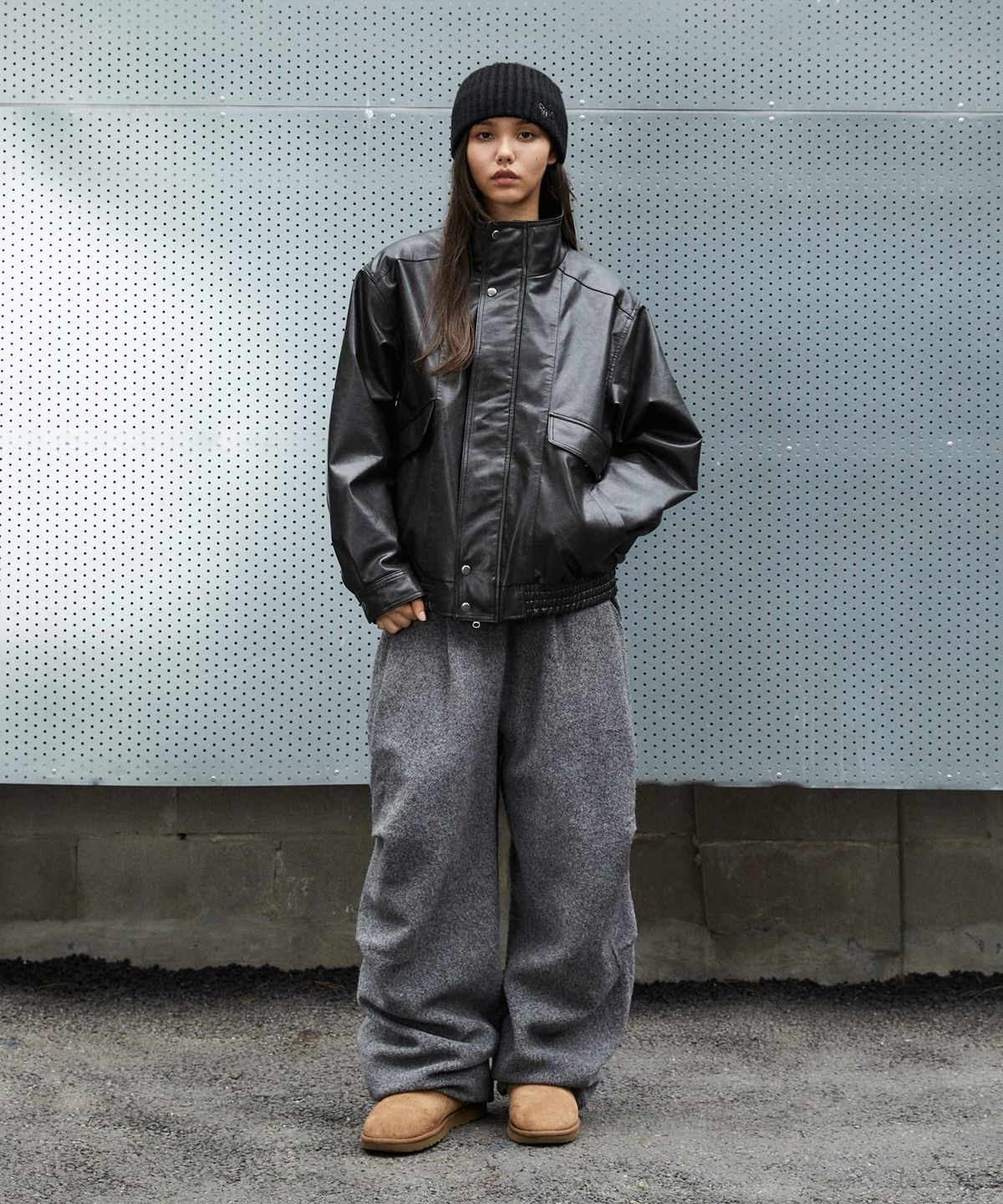마하그리드(MAHAGRID) FAUX LEATHER BLOUSON JACKET[BLACK]