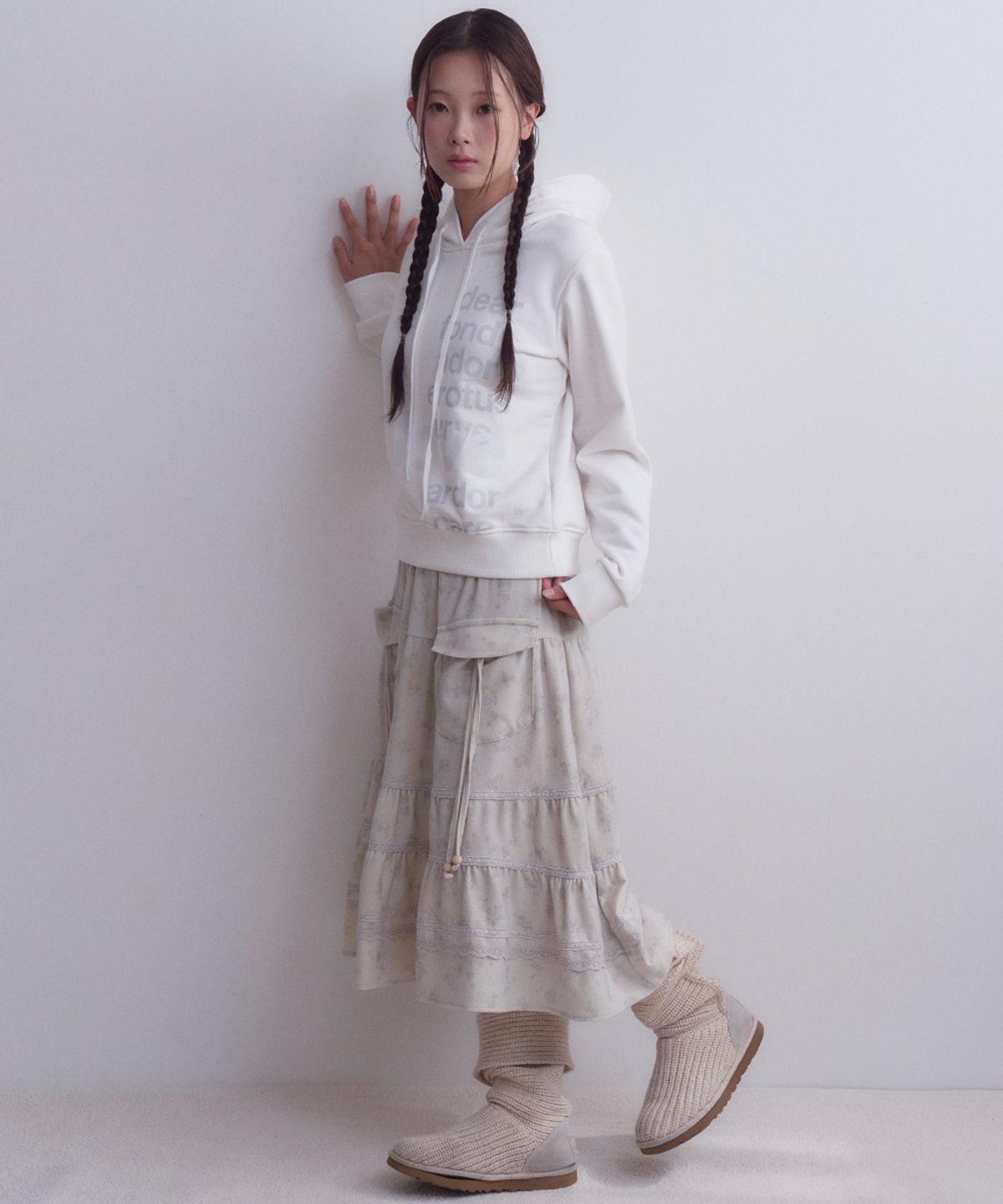 오피쉬(OAFISH) Lace Shirring Pocket Skirt, Khaki