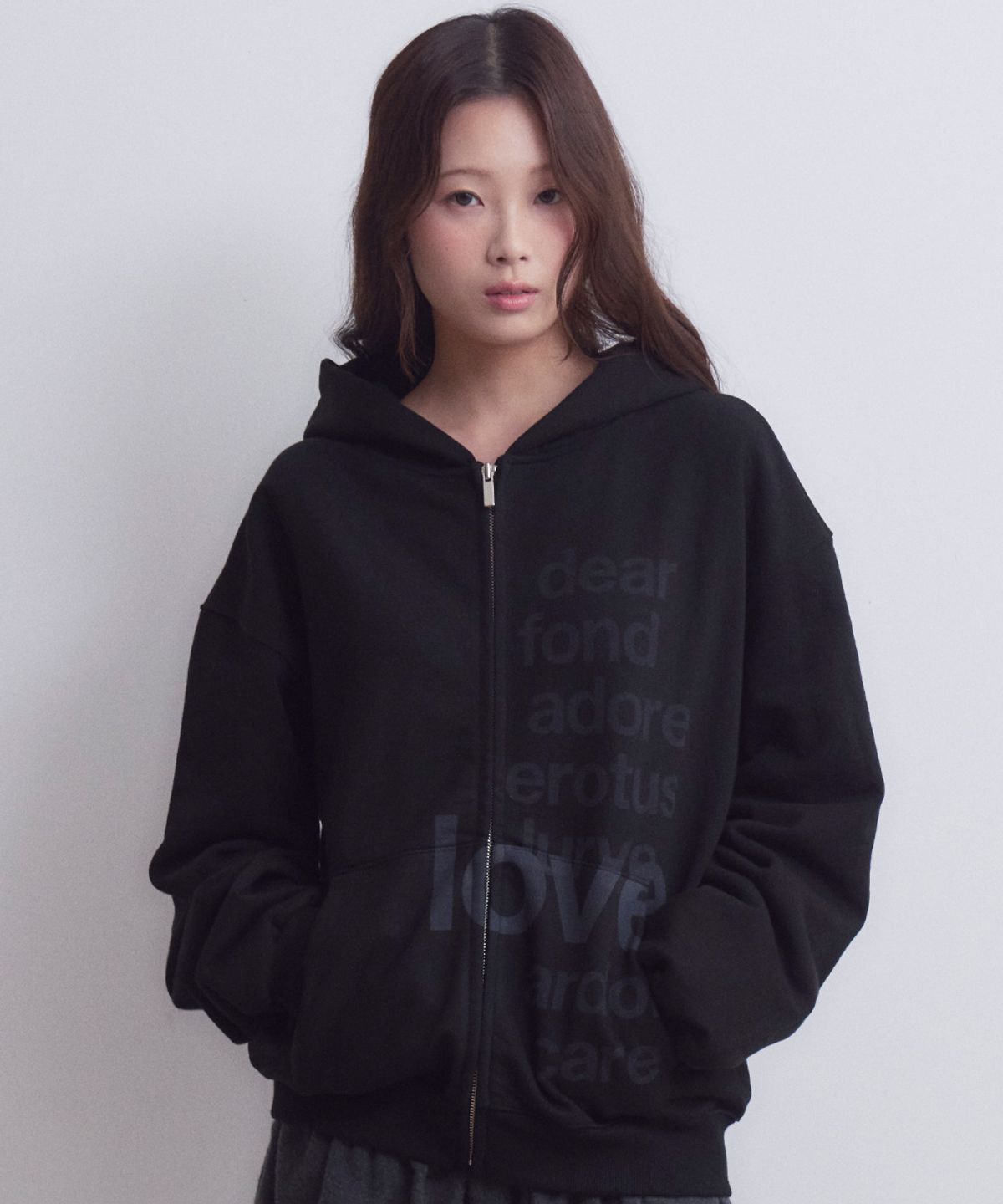 오피쉬(OAFISH) Lettering Hoodie Zip Up, Black