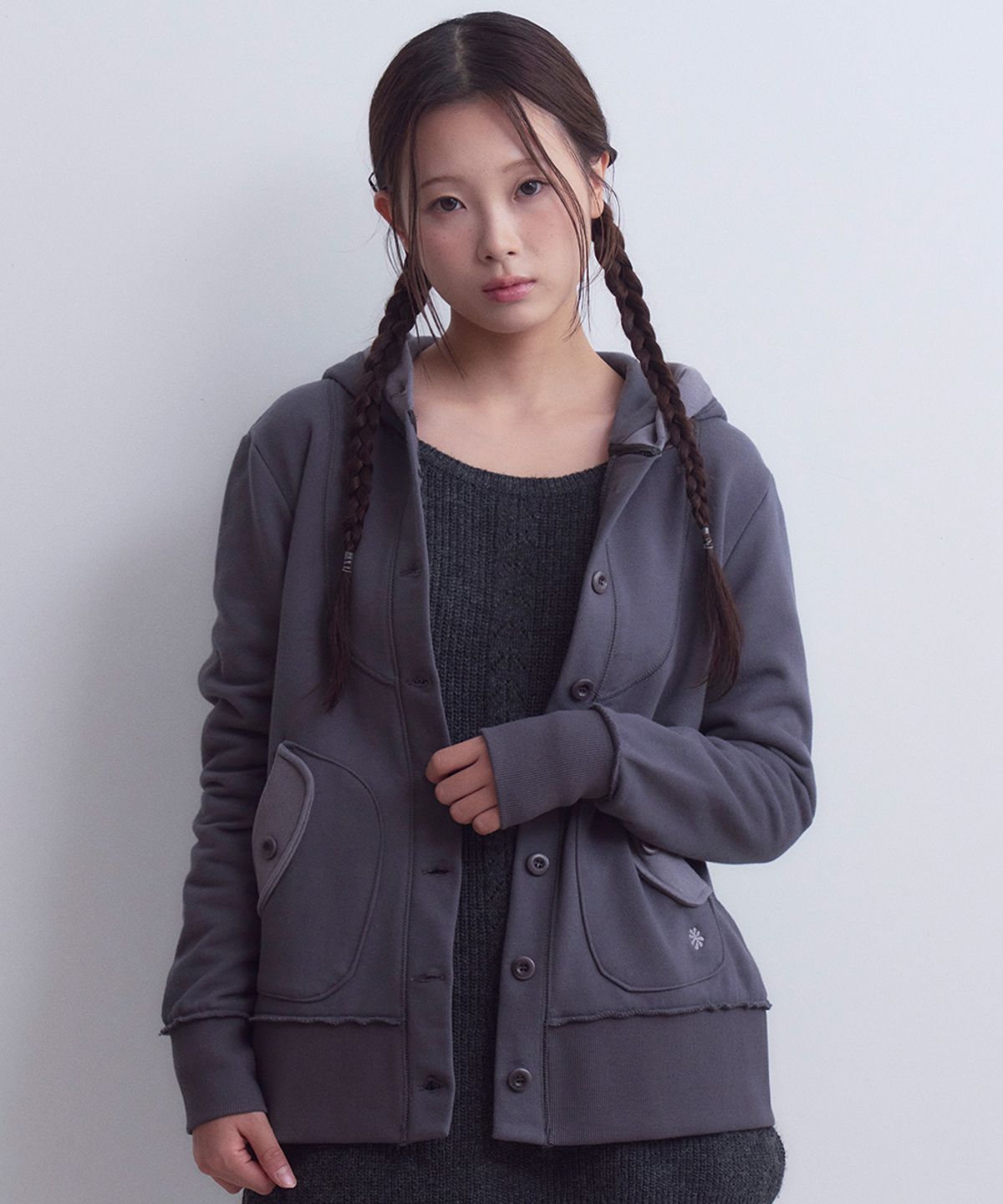 오피쉬(OAFISH) Button Up Hooded Jacket, Charcoal