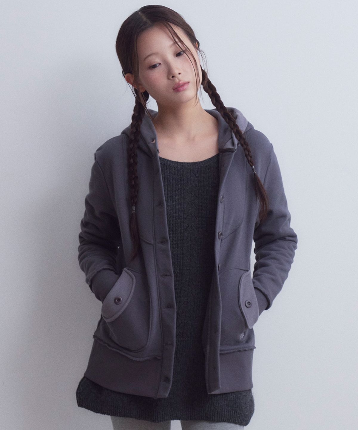 오피쉬(OAFISH) Button Up Hooded Jacket, Charcoal