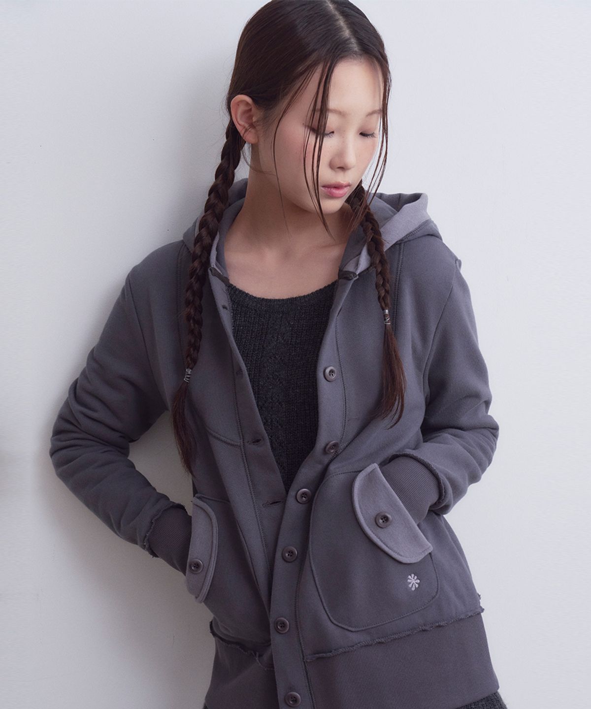 오피쉬(OAFISH) Button Up Hooded Jacket, Charcoal