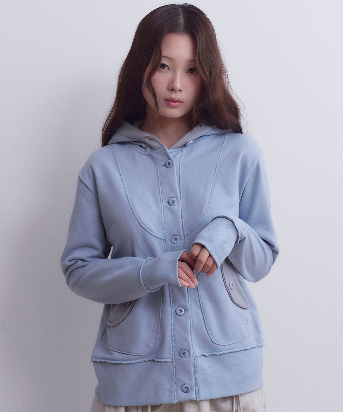 오피쉬(OAFISH) Button Up Hooded Jacket, Sky blue