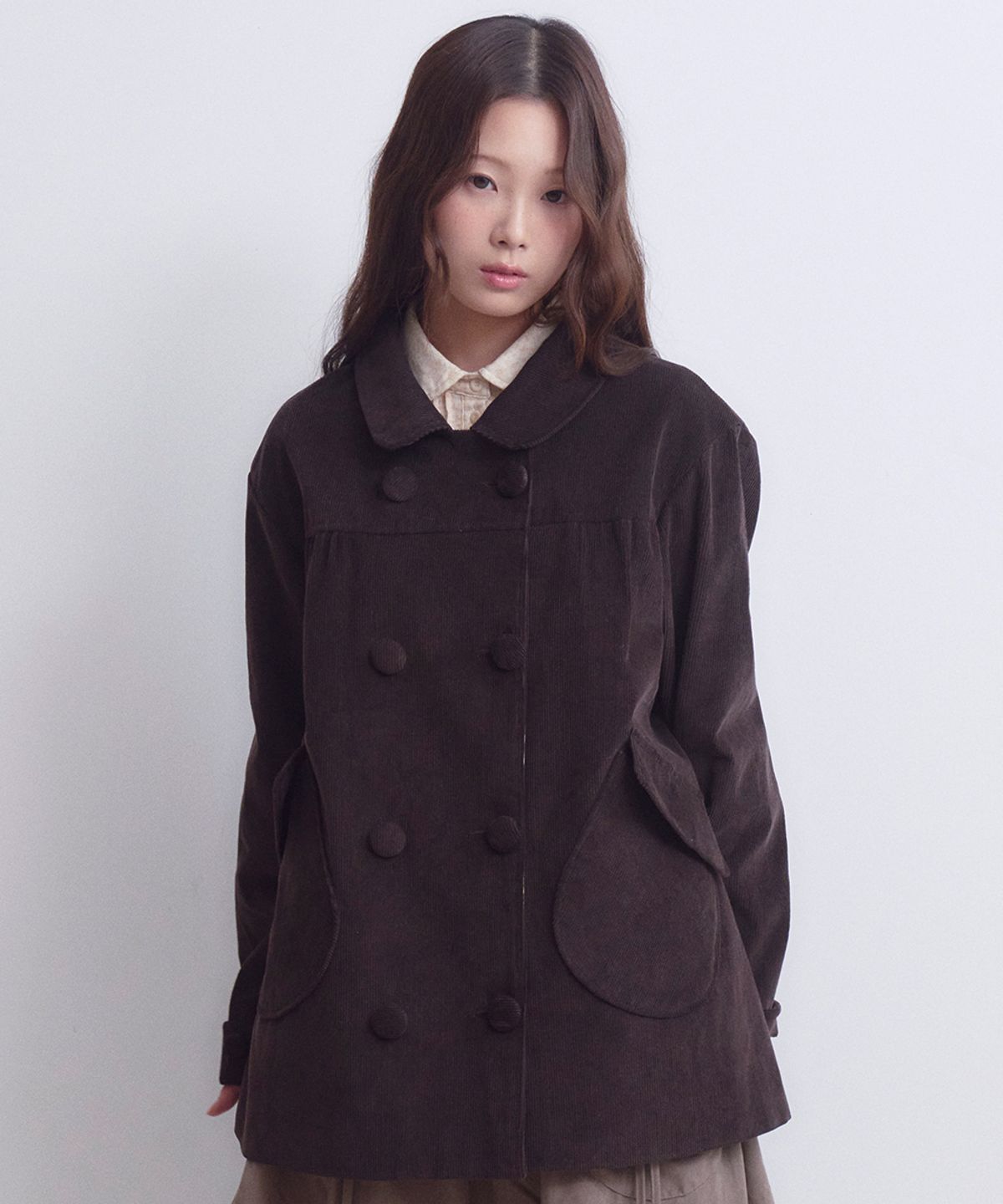 오피쉬(OAFISH) Double Button Corduroy Coat, Burgundy
