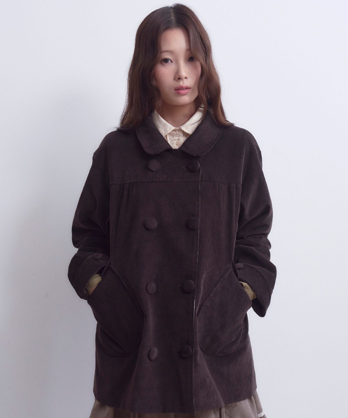 오피쉬(OAFISH) Double Button Corduroy Coat, Burgundy
