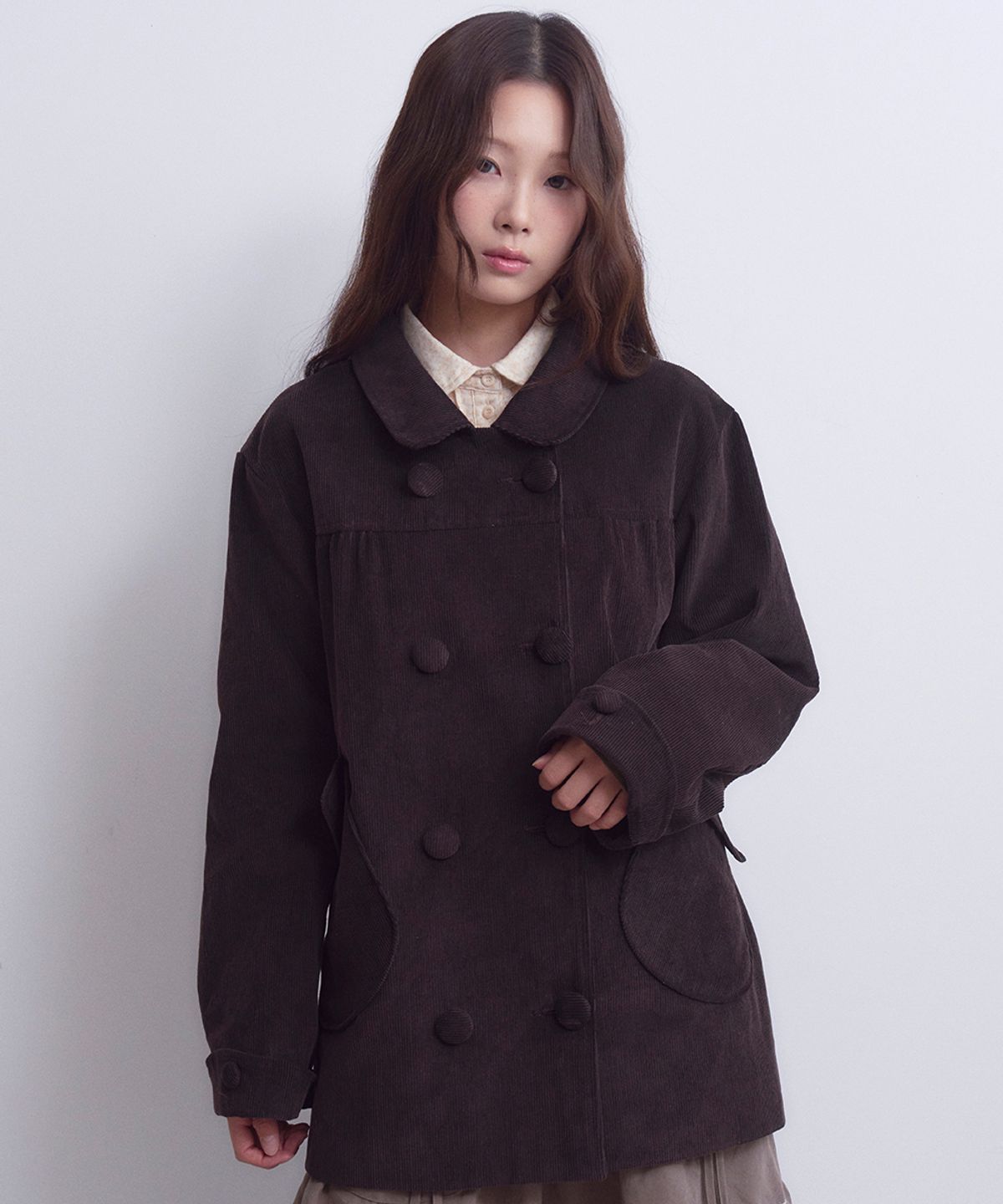 오피쉬(OAFISH) Double Button Corduroy Coat, Burgundy