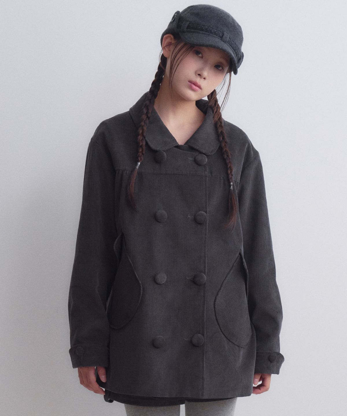 오피쉬(OAFISH) Double Button Corduroy Coat, Charcoal
