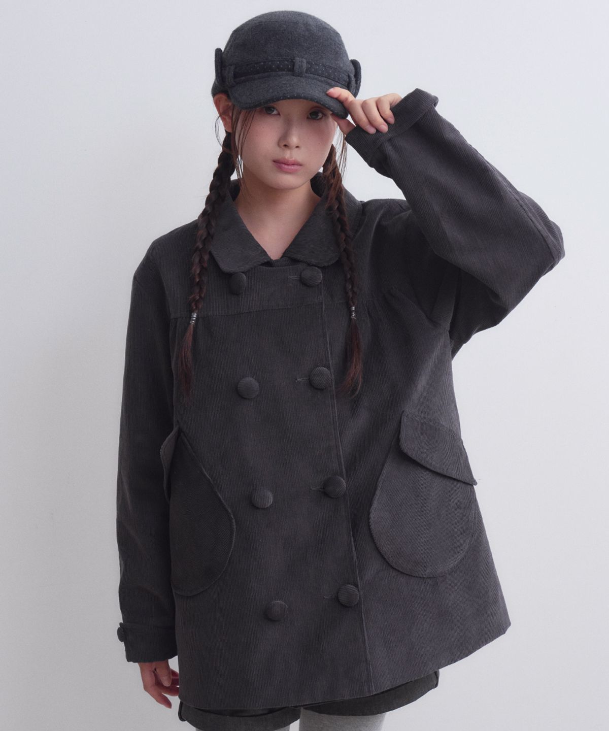 오피쉬(OAFISH) Double Button Corduroy Coat, Charcoal