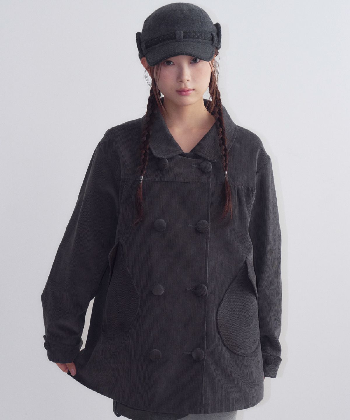 오피쉬(OAFISH) Double Button Corduroy Coat, Charcoal