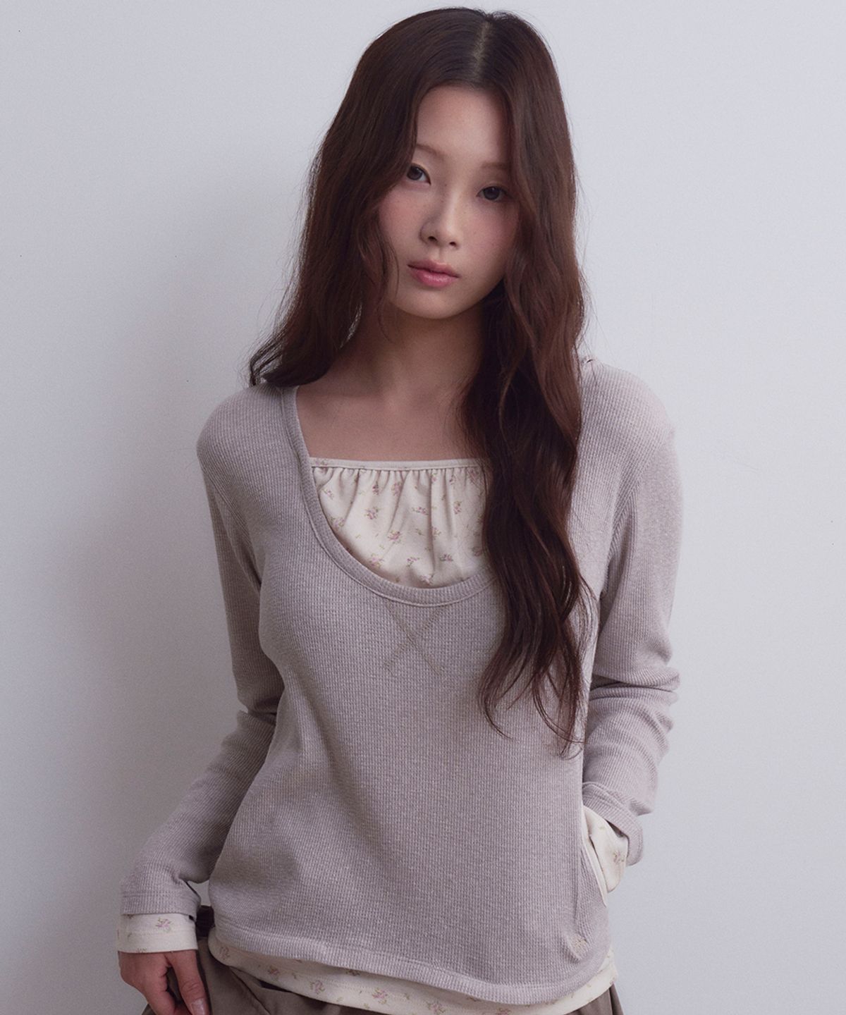 오피쉬(OAFISH) Layered Waffle Hoodie, Beige