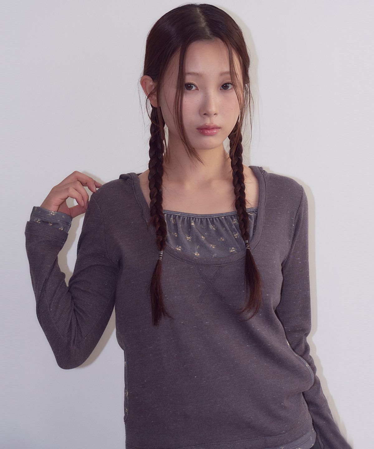 오피쉬(OAFISH) Layered Waffle Hoodie, Charcoal