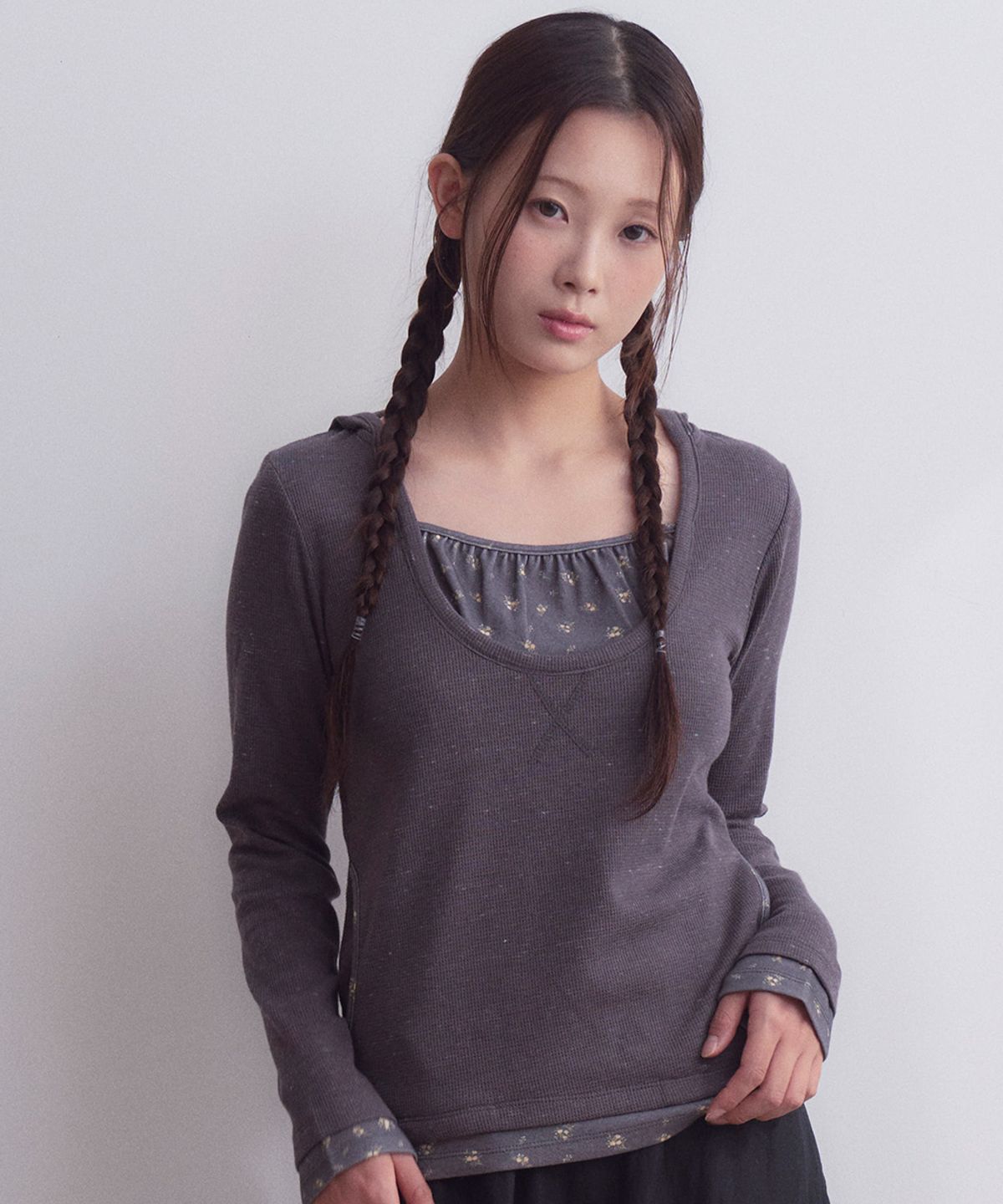 오피쉬(OAFISH) Layered Waffle Hoodie, Charcoal