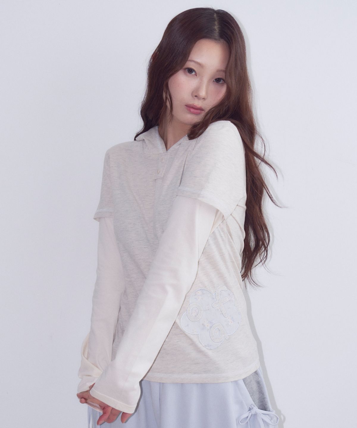 오피쉬(OAFISH) Flower Layered Hoodie, Oatmeal
