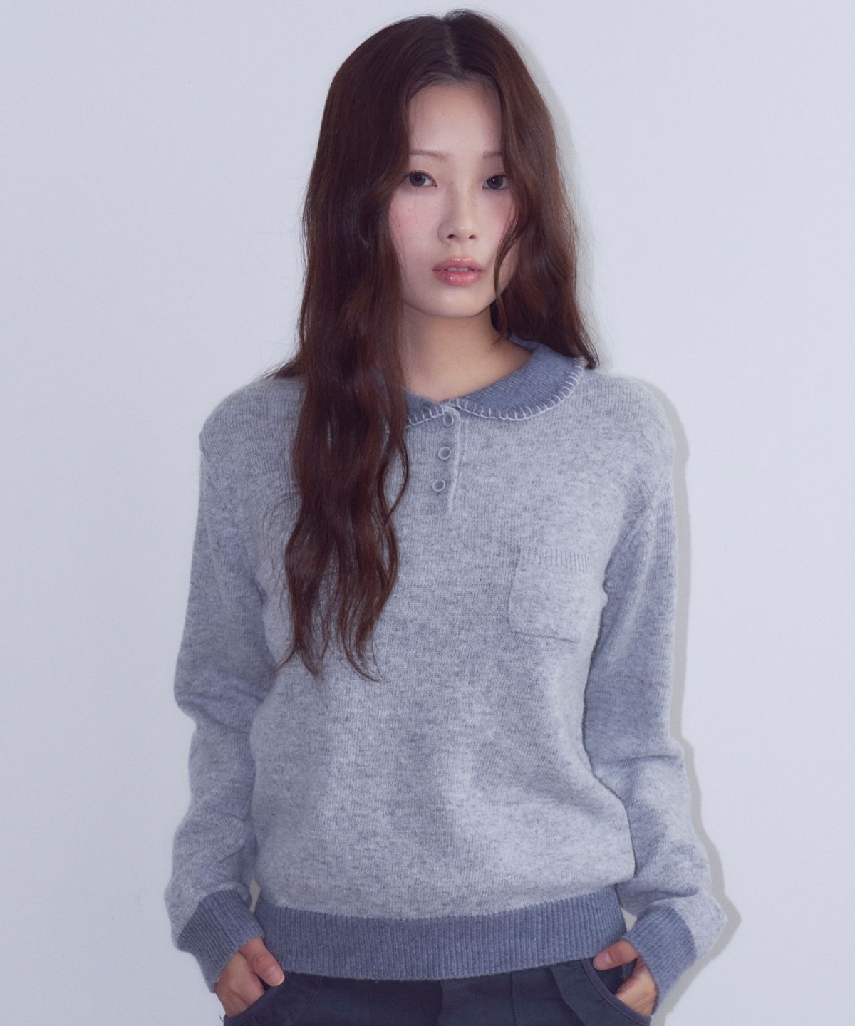 오피쉬(OAFISH) Stitch Collar Knit, Gray