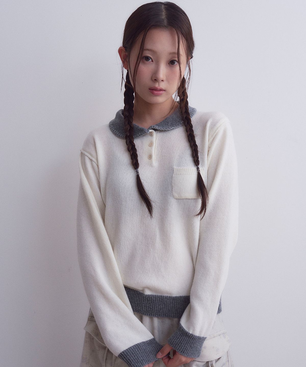 오피쉬(OAFISH) Stitch Collar Knit, Ivory