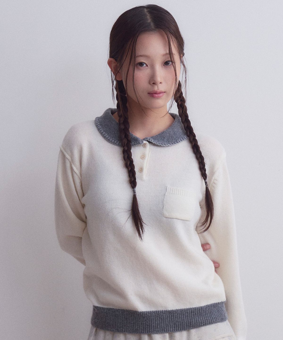 오피쉬(OAFISH) Stitch Collar Knit, Ivory