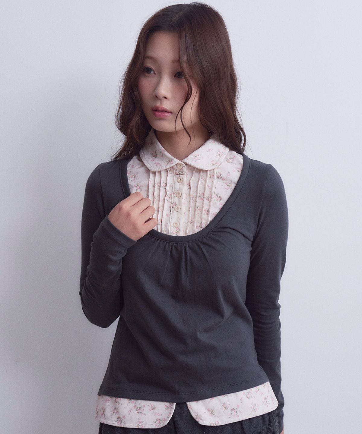 오피쉬(OAFISH) Floral Shirt Long Sleeve, Charcoal