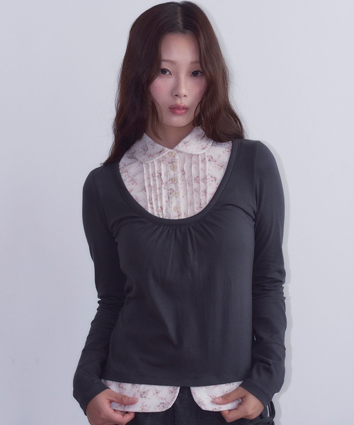 오피쉬(OAFISH) Floral Shirt Long Sleeve, Charcoal