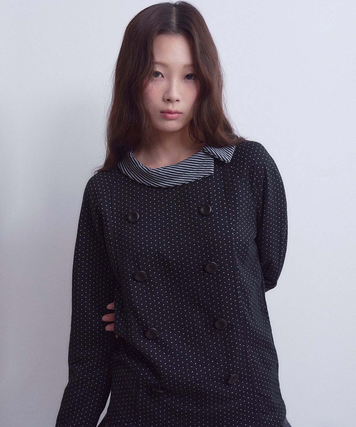 오피쉬(OAFISH) Button Collar Dot Longsleeve, Black