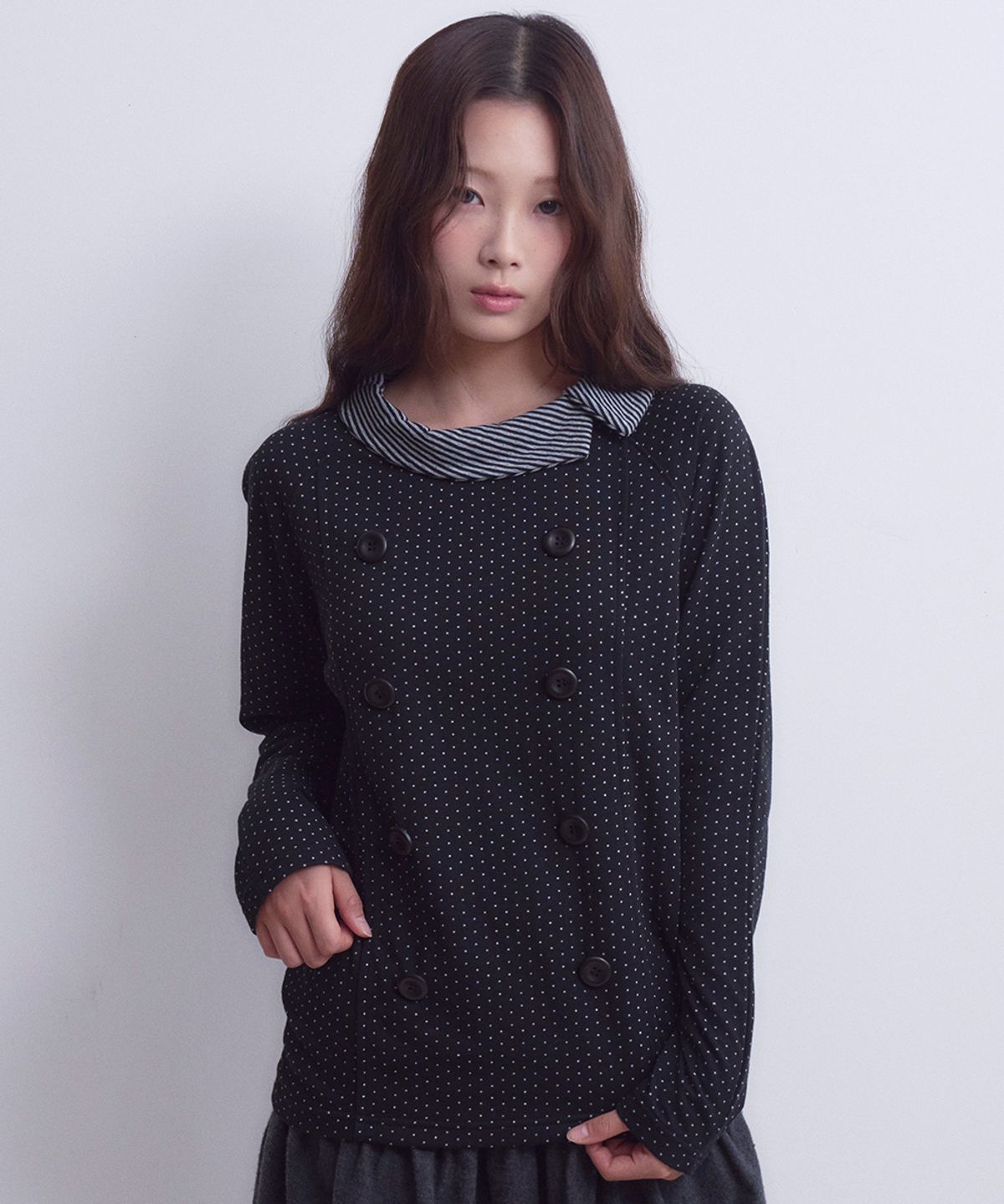 오피쉬(OAFISH) Button Collar Dot Longsleeve, Black