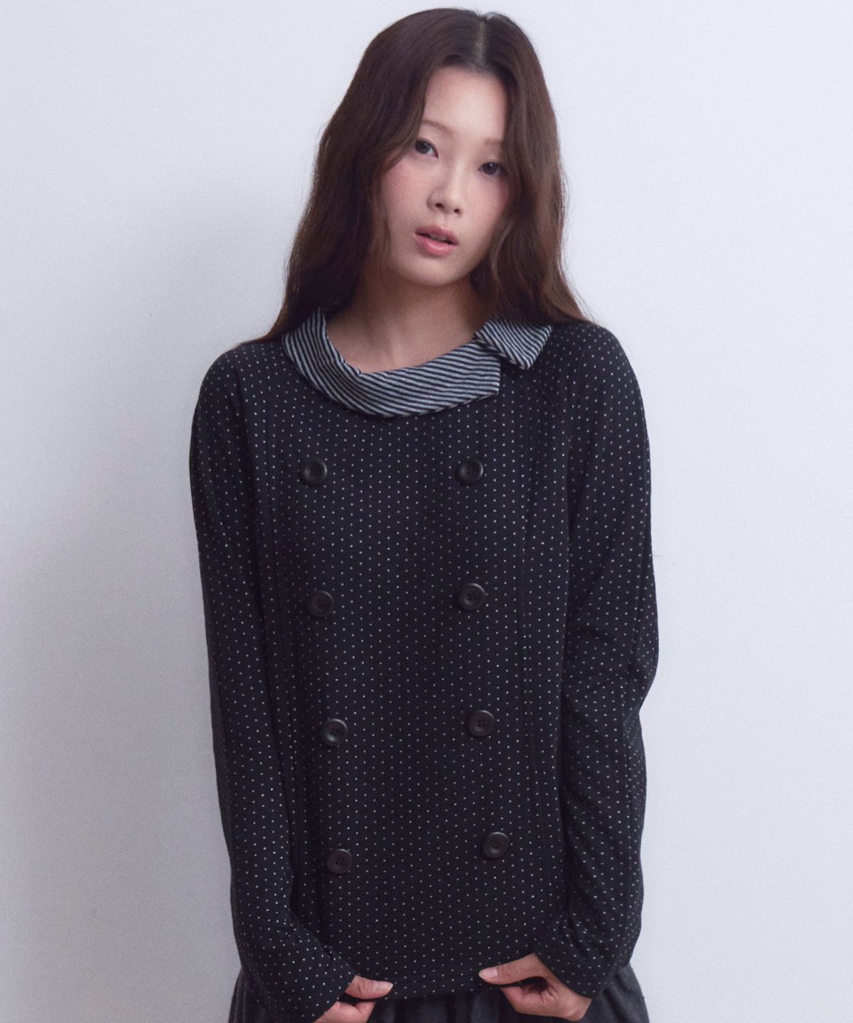 오피쉬(OAFISH) Button Collar Dot Longsleeve, Black