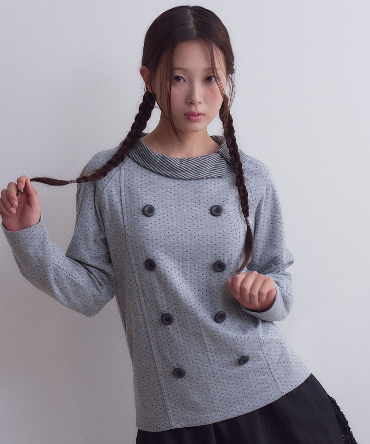 오피쉬(OAFISH) Button Collar Dot Longsleeve, Melange