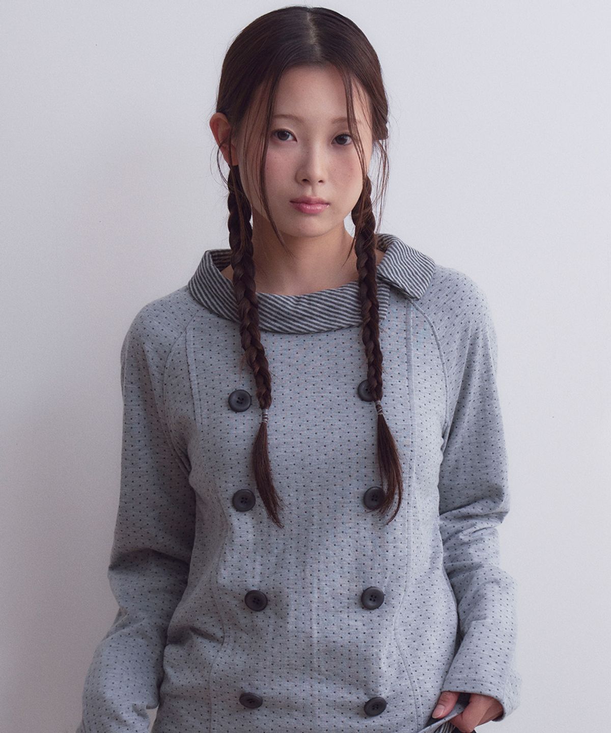 오피쉬(OAFISH) Button Collar Dot Longsleeve, Melange