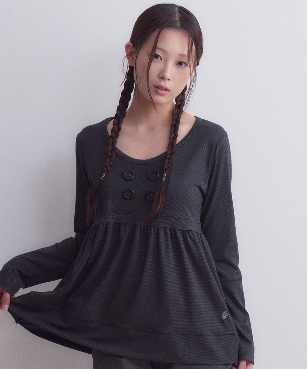 오피쉬(OAFISH) Button Shirring Long Sleeve, Black