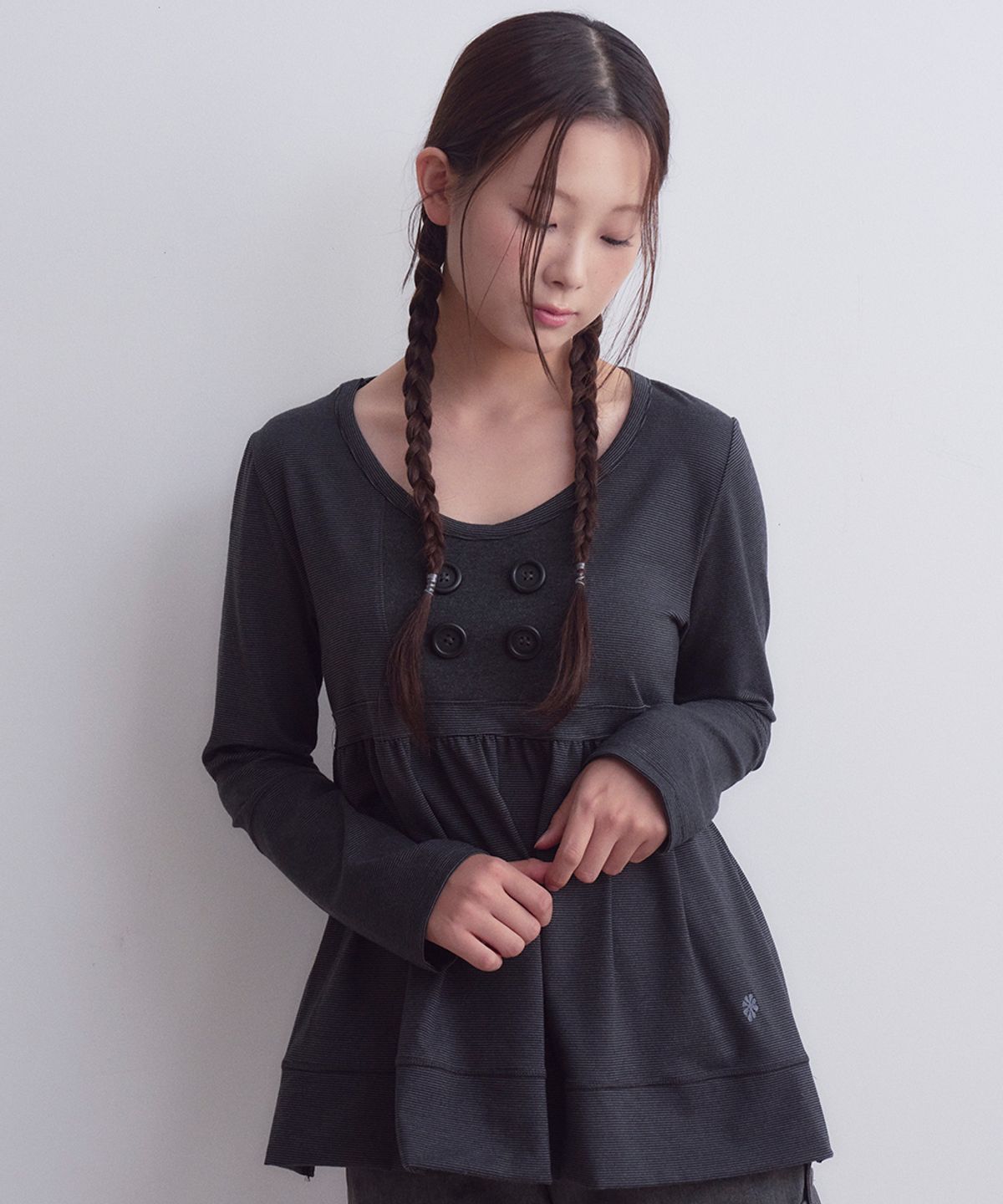 오피쉬(OAFISH) Button Shirring Long Sleeve, Black