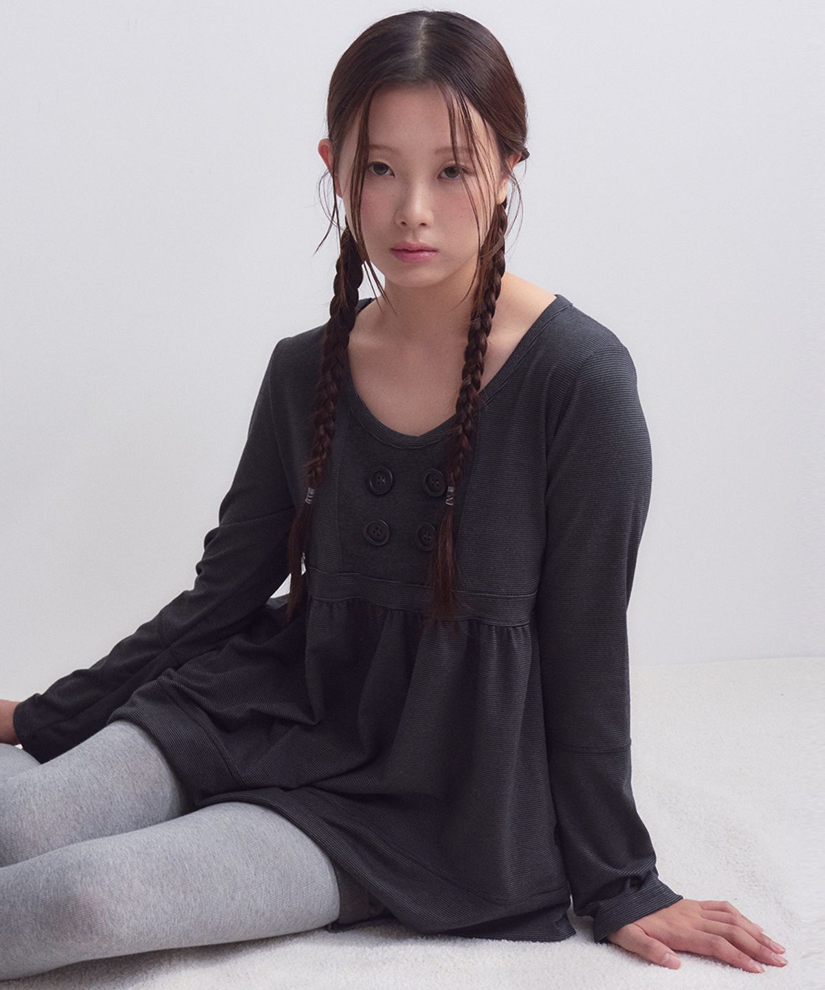 오피쉬(OAFISH) Button Shirring Long Sleeve, Black