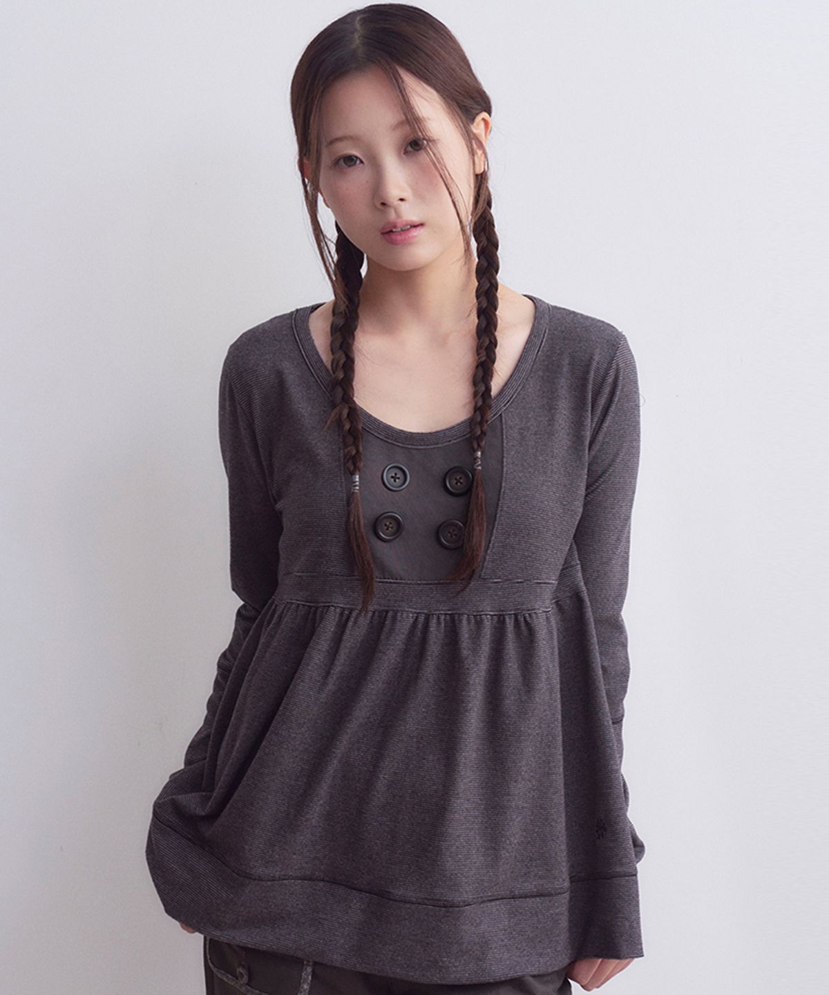 오피쉬(OAFISH) Button Shirring Long Sleeve, Purple