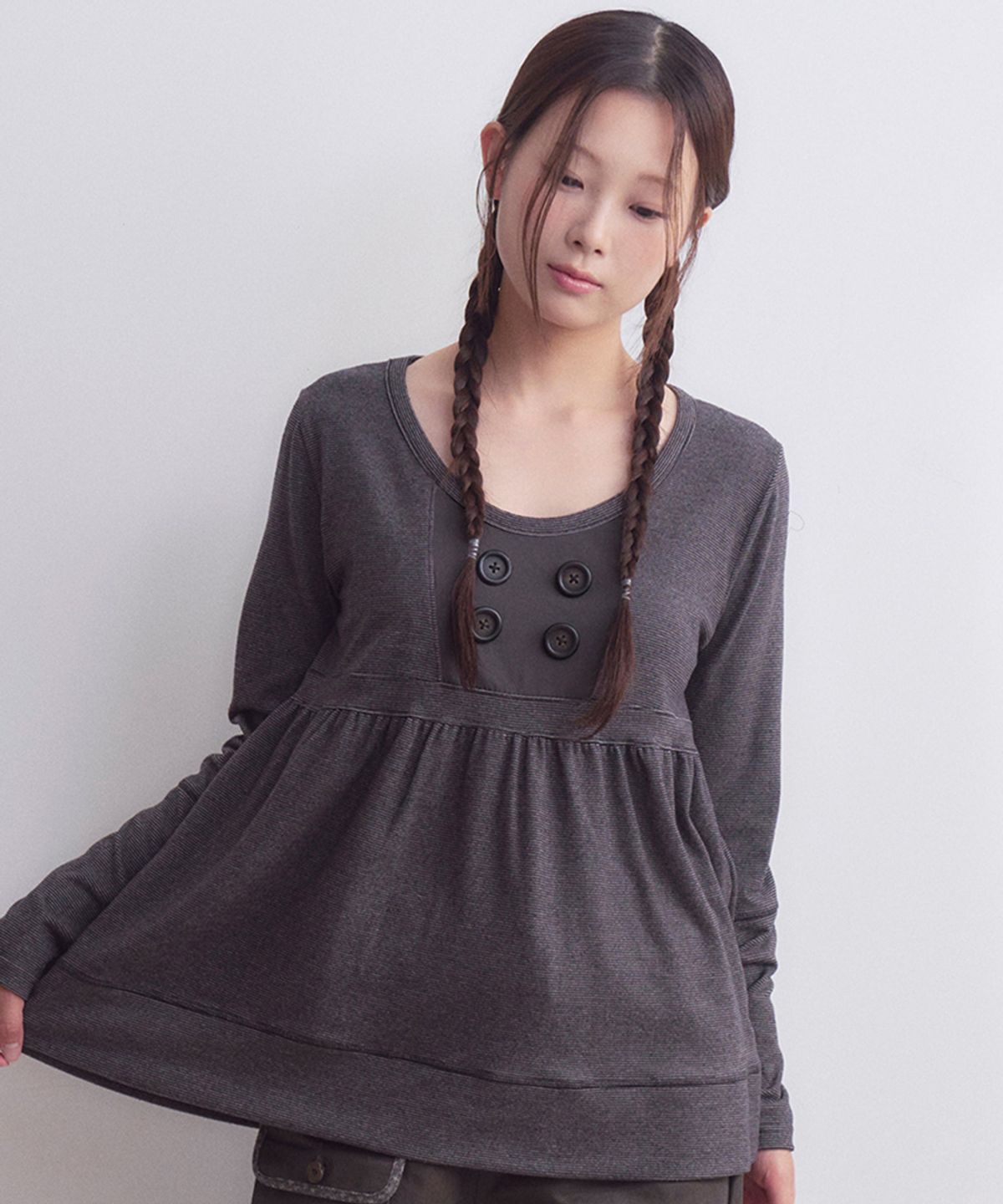 오피쉬(OAFISH) Button Shirring Long Sleeve, Purple