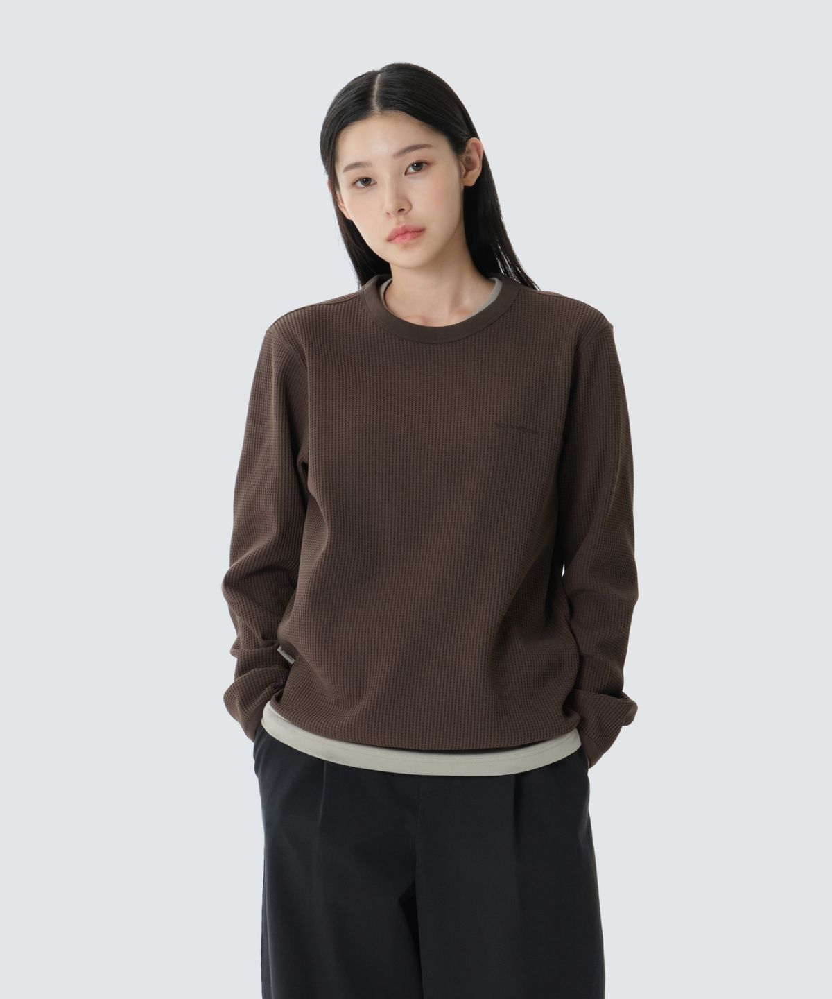 스노우피크 어패럴(SNOWPEAK APPAREL) 테이진 델타피크 와플 맨투맨 (S26FUTHT16) Choco Brown