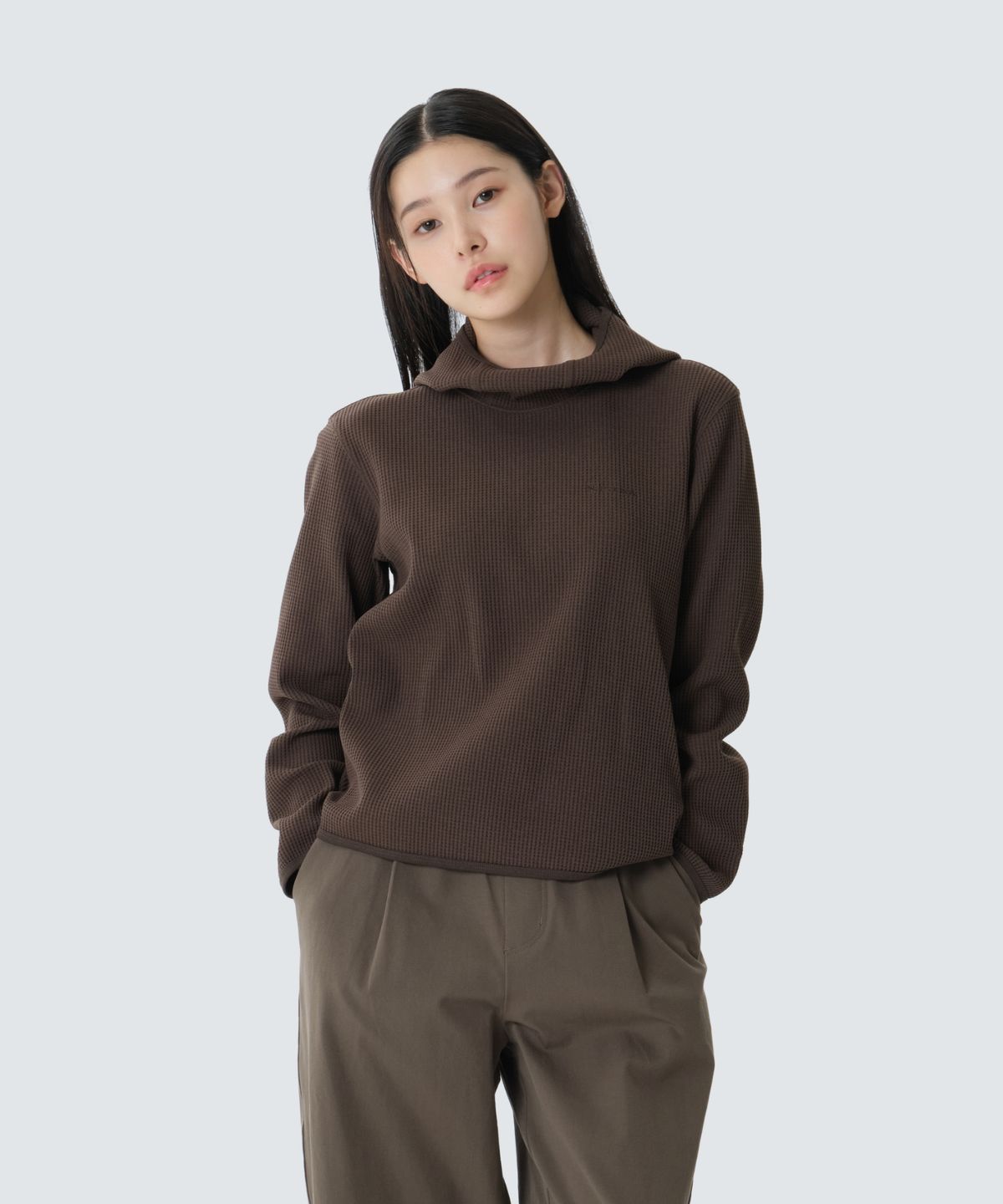 스노우피크 어패럴(SNOWPEAK APPAREL) 테이진 델타피크 와플 바라클라바 후드 티셔츠 (S26FUTHD18) Choco Brown