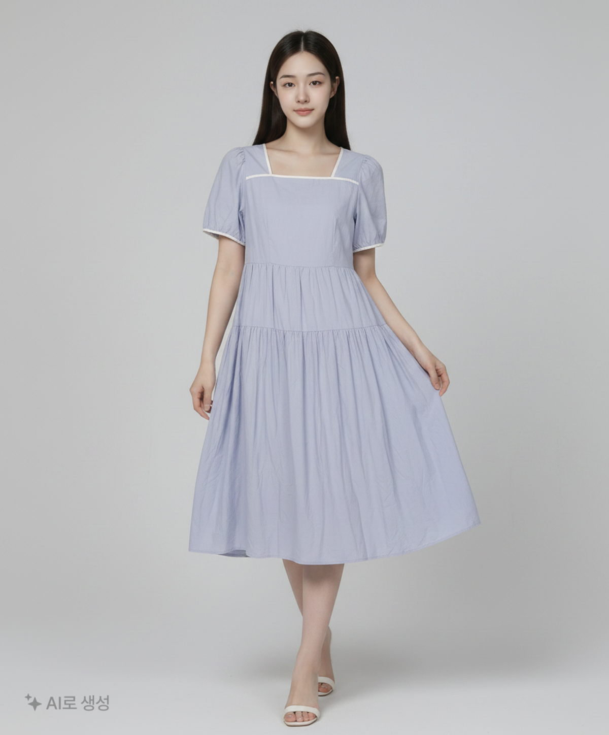 미쏘(MIXXO) 스퀘어넥 배색 롱 원피스_MIWOWD601G M