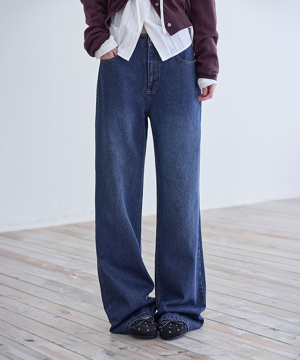 런던다다(LONDONDADA) Straight Semi Flare Jeans, D.BLUE
