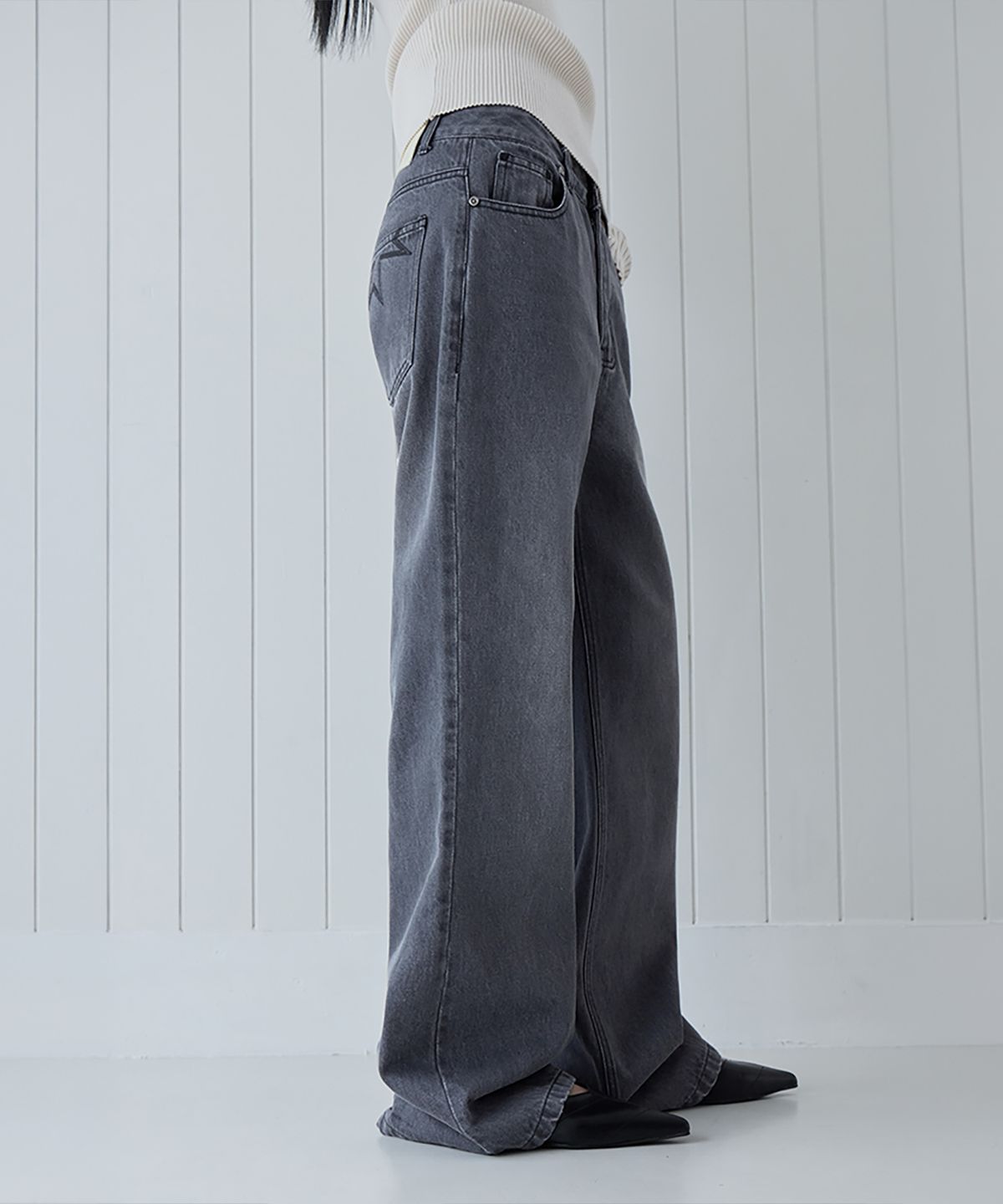 런던다다(LONDONDADA) Straight Semi Flare Jeans, GREY