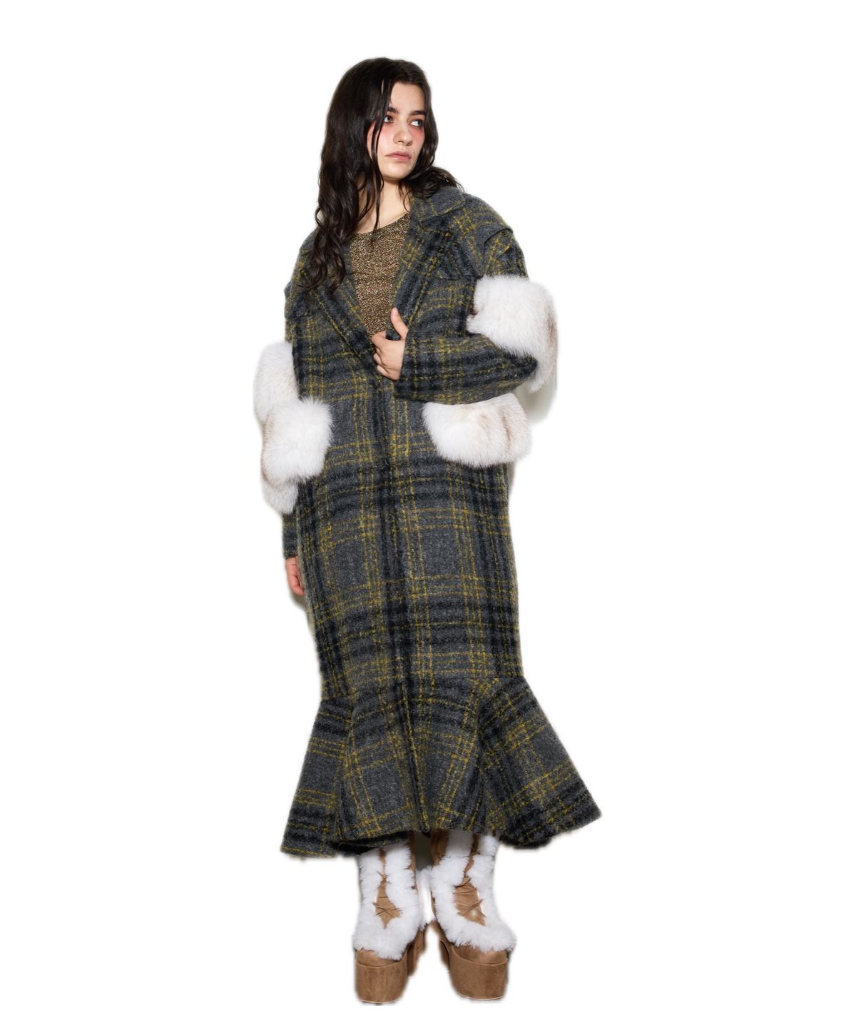 그리디어스(GREEDILOUS) Faux Fur-Trimmed Double-Breasted Coat