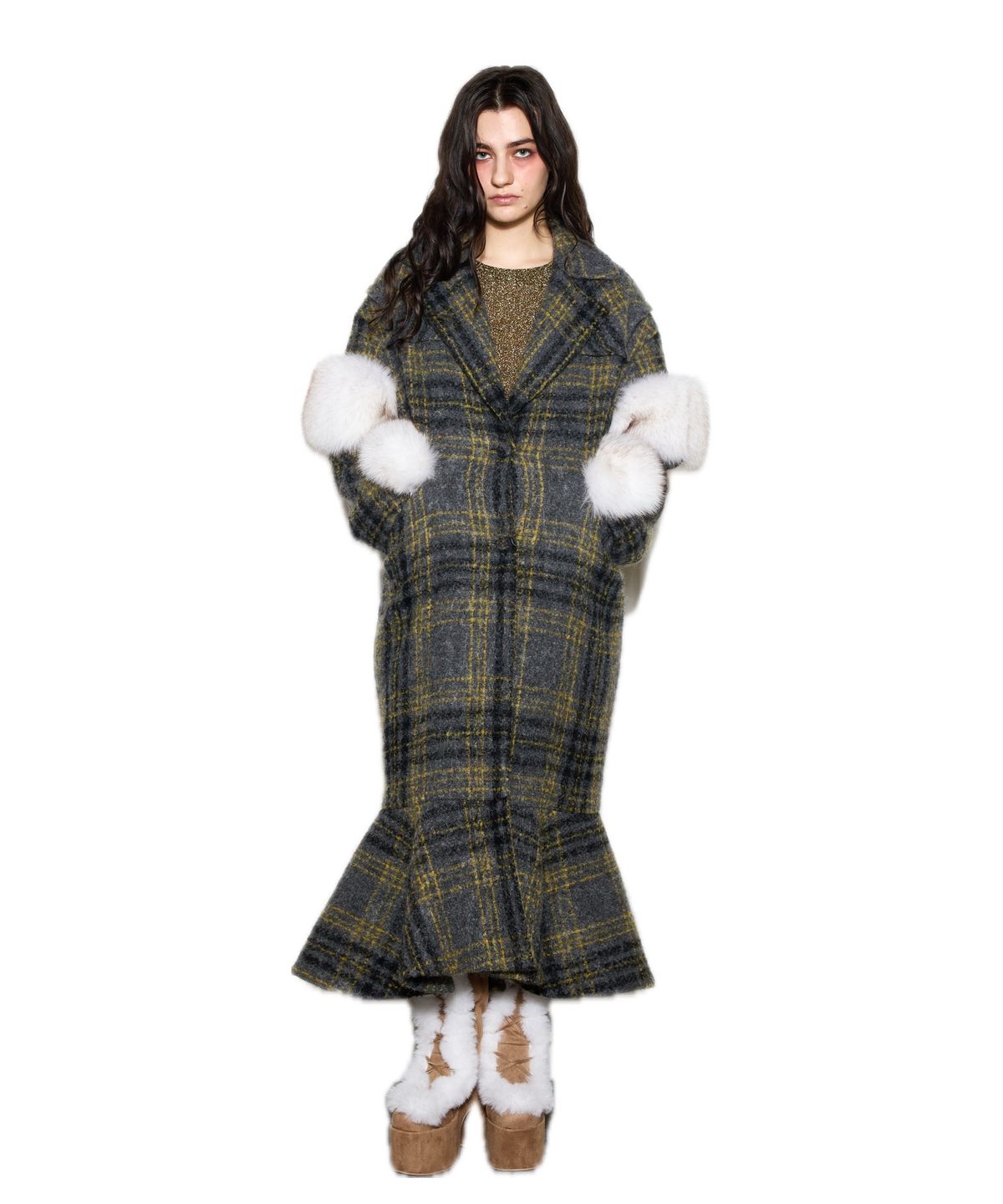 그리디어스(GREEDILOUS) Faux Fur-Trimmed Double-Breasted Coat