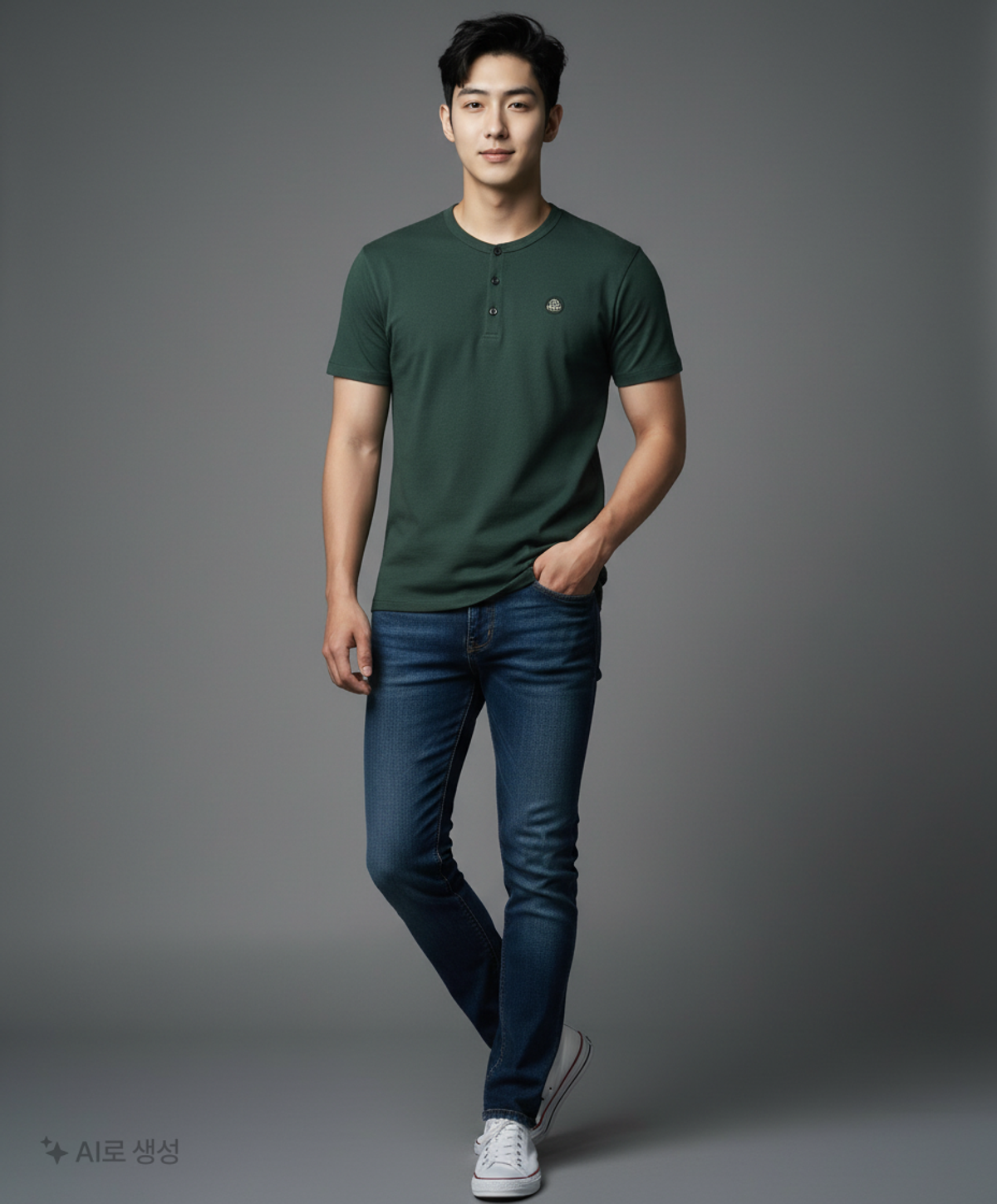 프리즘웍스(FRIZMWORKS) HENLEY NECK HALF TEE _ DARK GREEN M
