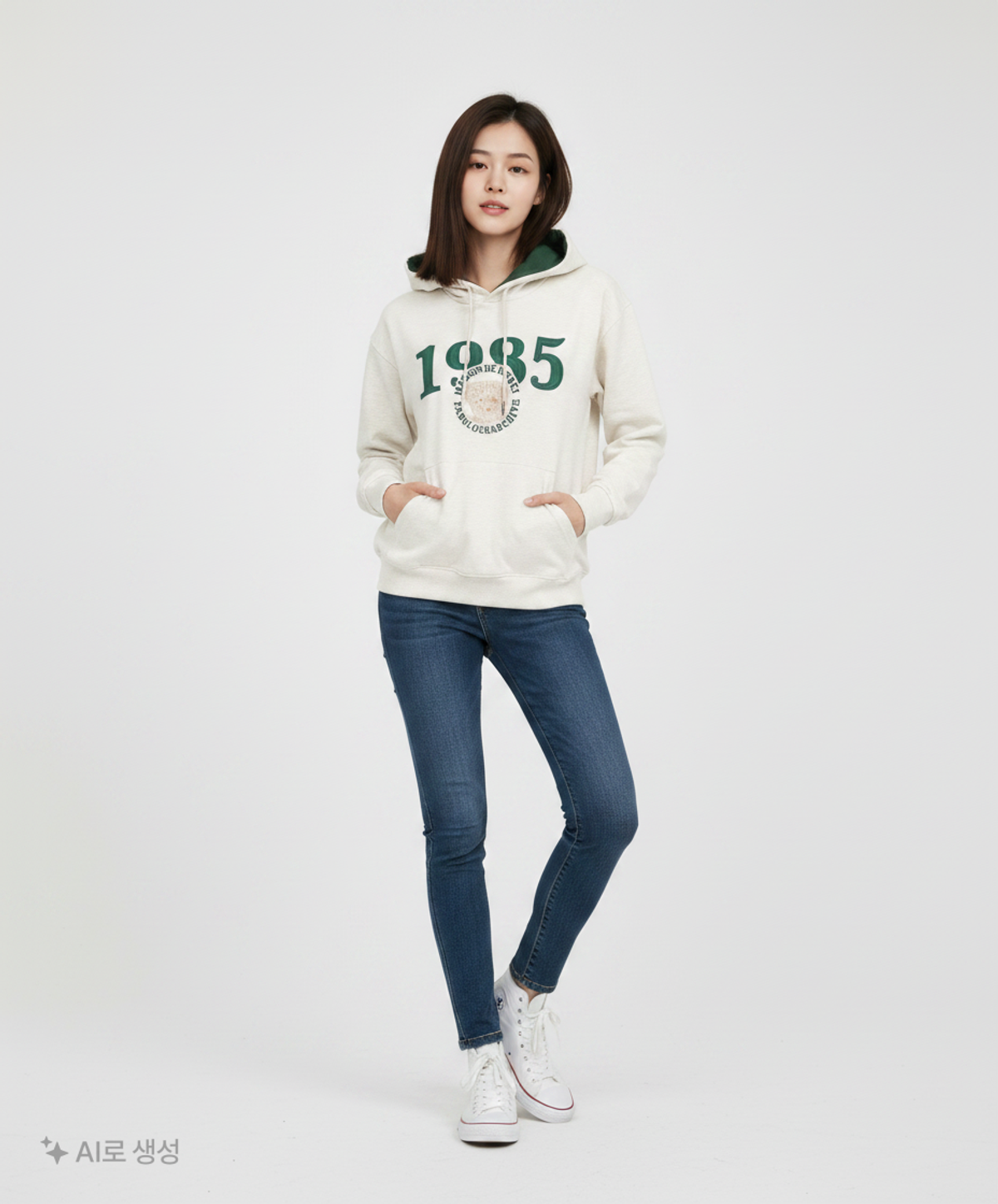 라 메종 스튜디오(LA MAISON STUDIO) [기모선택]우먼즈 크롭 베어프렌즈 엠보자수 후드 오트밀(FCB3TS359W) M