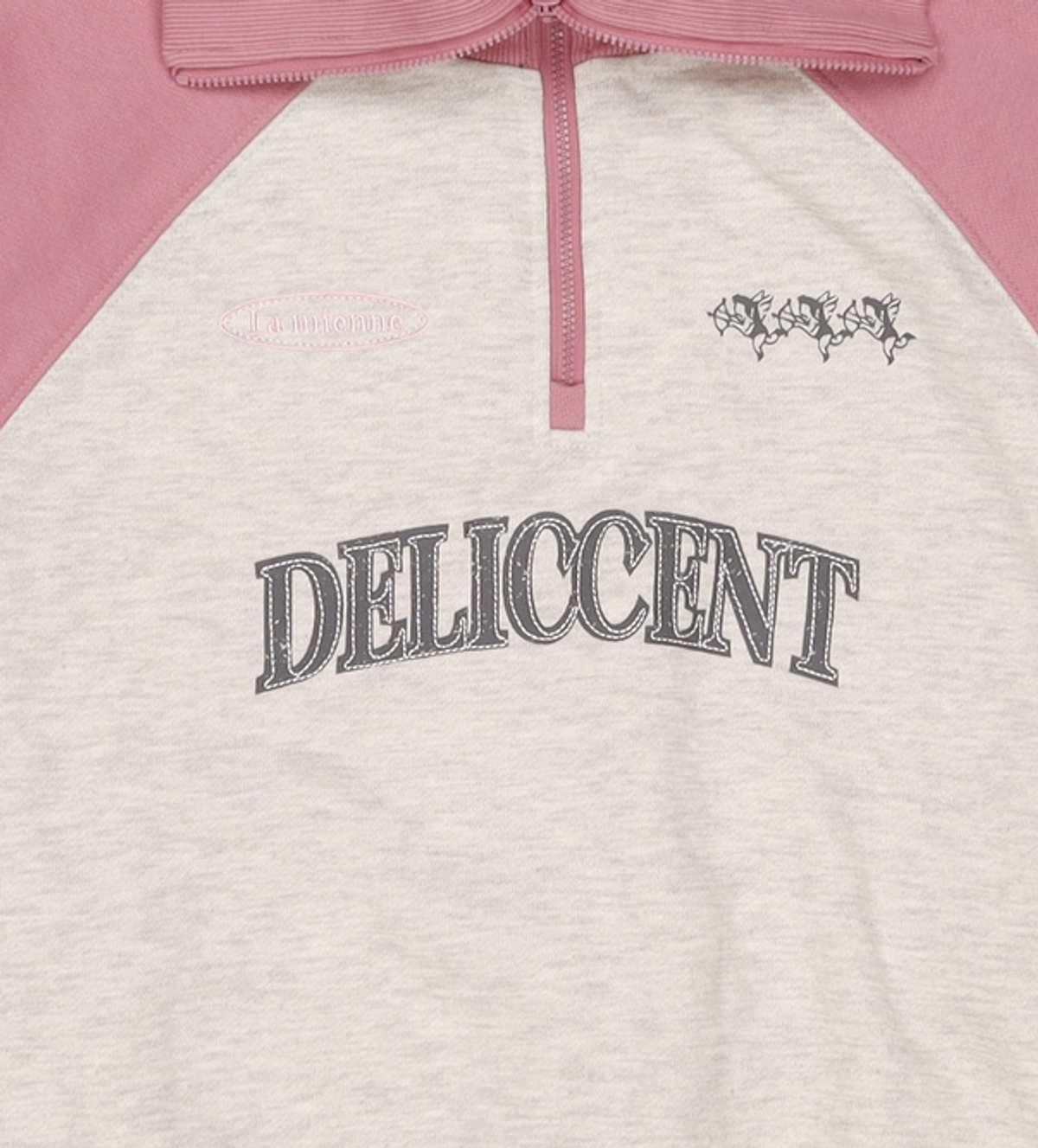 델리센트(DELICCENT) 하프집업 기모 배색 맨투맨 [LIGHT PINK] FREE