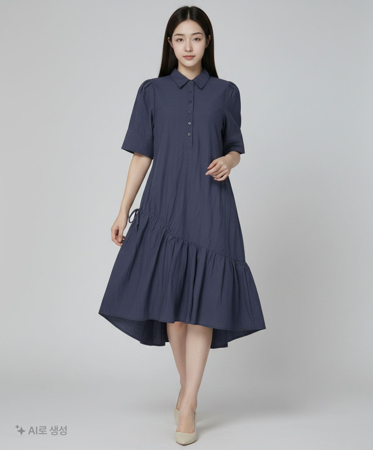 마리끌레르(MARIE CLAIRE) 턱 소매 사선 절개 스트링 원피스(MAEBOP14MNY) 38